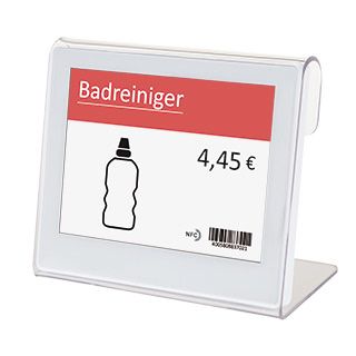 table-top acrylic display with battery label
